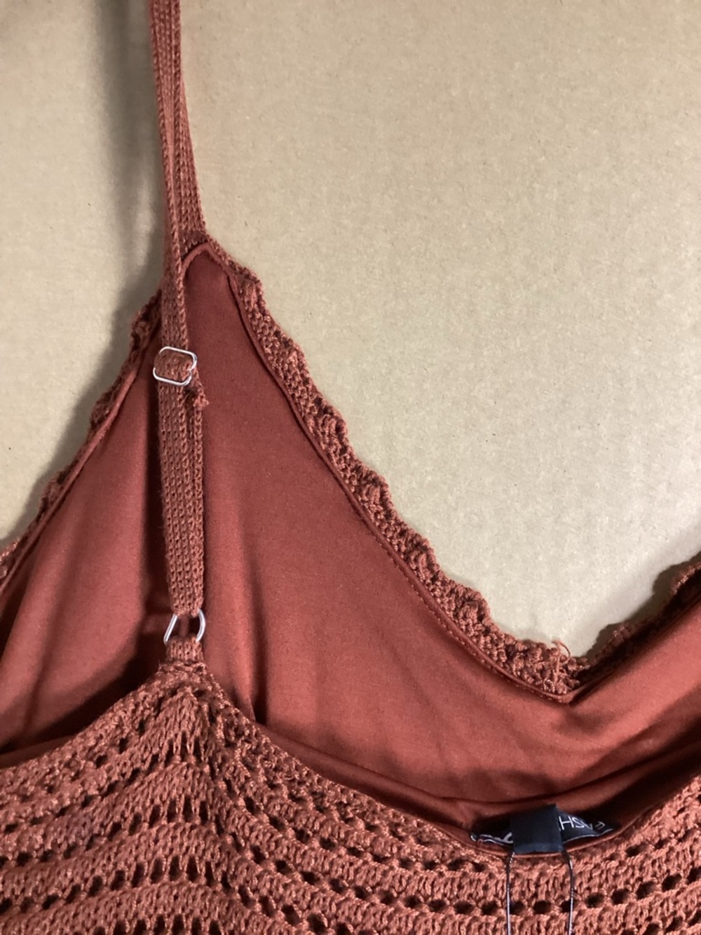 Fashion Nova NWT Rust Crochet Slip Dress 1X Boho Beach - Picture 6 of 9